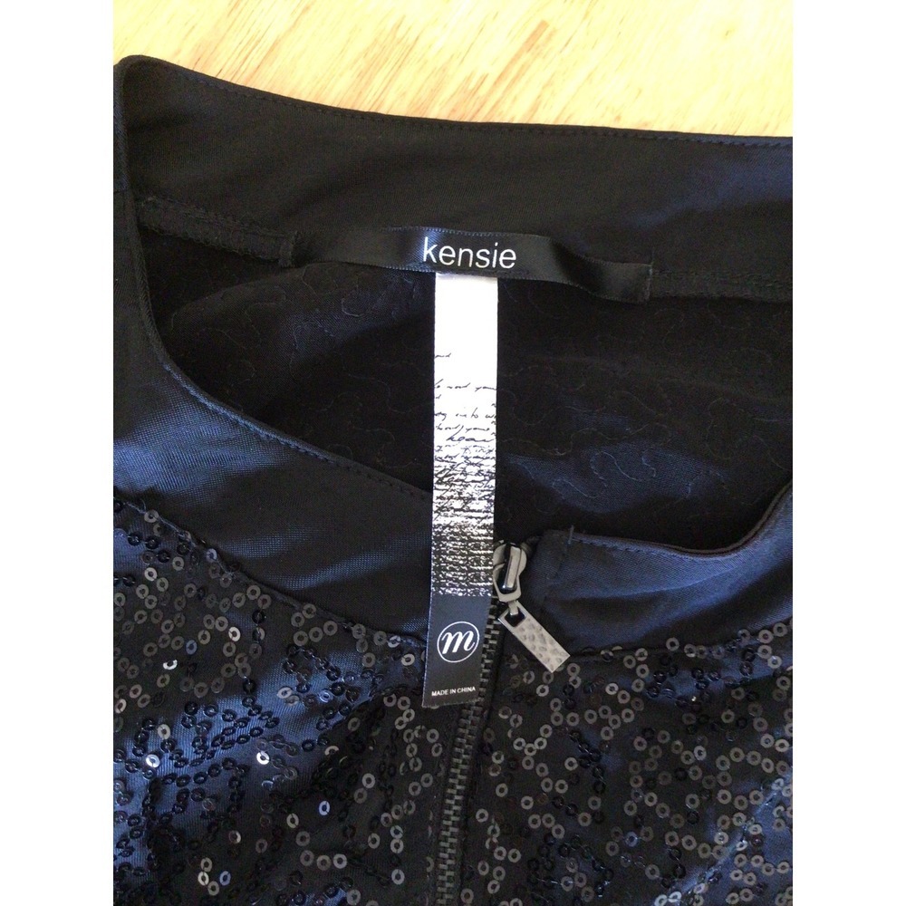 Kensie Women's Black Sequin Full Zip Bomber Jacket Size M - Picture 5 of 7
